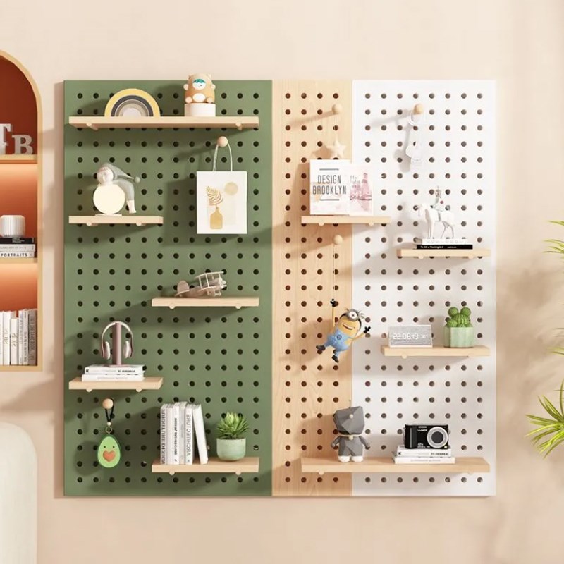 Perforated board storage rack customized solid wood manufacturer direct sales entry entrance living room wall desktop hook accessories storage