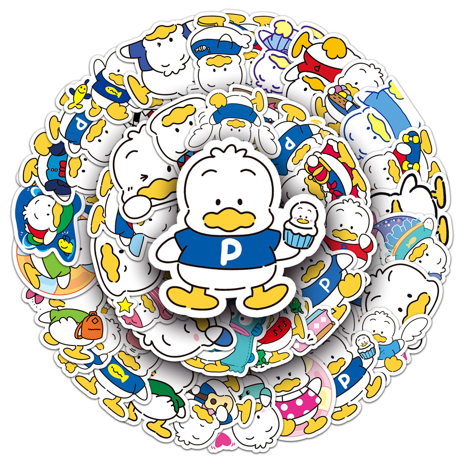 50张贝克鸭三丽鸥贴纸卡通可爱咕卡DIY装饰水杯手机壳笔记本电脑礼盒手账本汽车机车墙面遮丑小麻薯创意贴纸,淘宝优惠券,粉丝福利购,淘宝优惠卷