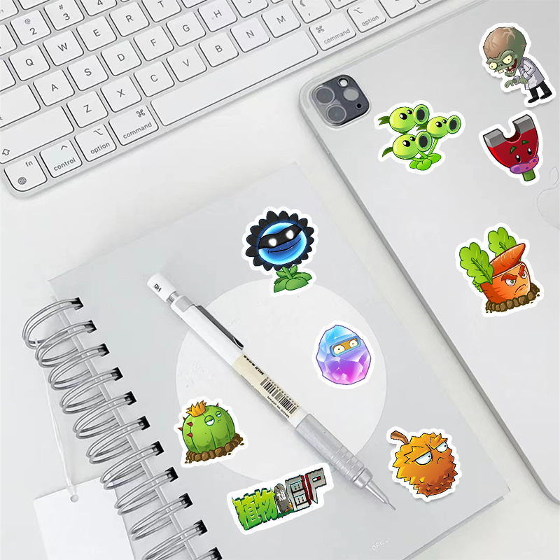 50张植物大战僵尸游戏贴纸盲盒积木卡片拼图行李箱电动车水杯收纳箱文具滑板吉他装饰防水贴纸手机壳DIY贴画 - 图2