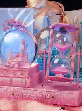 粉色三十分钟晶球漏计时器客沙厅酒柜品水摆件64752263饰工艺品