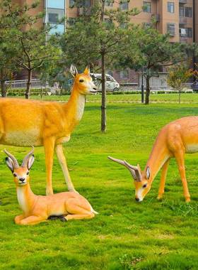 区户外园林庭雕塑小草tb-67384坪景观钢装饰动物玻璃院藏羚羊园区