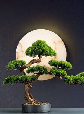 新中式仿真迎客松客厅摆件桌面绿植假树盆景玄关罗汉松软装假松树