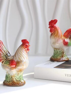 创意陶瓷鸡摆件吉祥物家居客厅酒柜装饰高档工艺摆设乔迁新居礼品