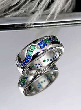 极速Cao Shi jewelry inlaid blue-green ziKrcon couple ring si