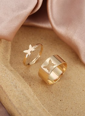 极速Hot Couplels rings 2pcs women ring men蝴蝶情侣戒指套装2