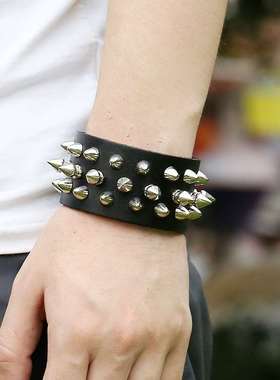 极速New acceshsories wide leather three-row nail punk leathe