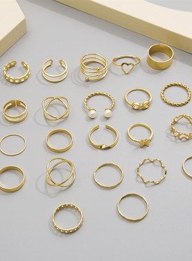 极速22pcs set New butterfly rings open Mjoint ring set爱心戒
