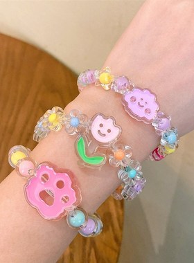 极速儿童压克力j手錬女童小孩花朵果冻色串珠可爱手环学生首饰手