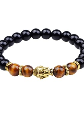 极速琦诺经典款手錬黑玛瑙石串珠弹力手錬佛头佛珠信X仰菩提手錬