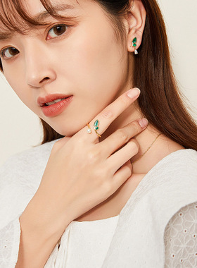 极速不规则开口戒指n女ins几何型微镶孔雀石时尚气质潮手饰戒指