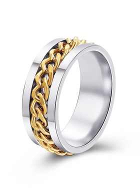 极速Titanium steel menzs ring钛钢哑光链条双面可旋转男士戒指