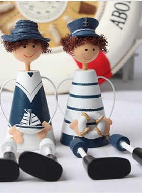 海军吊脚娃娃地中海风格创意家居隔板装饰欧式摆件结婚礼物包邮