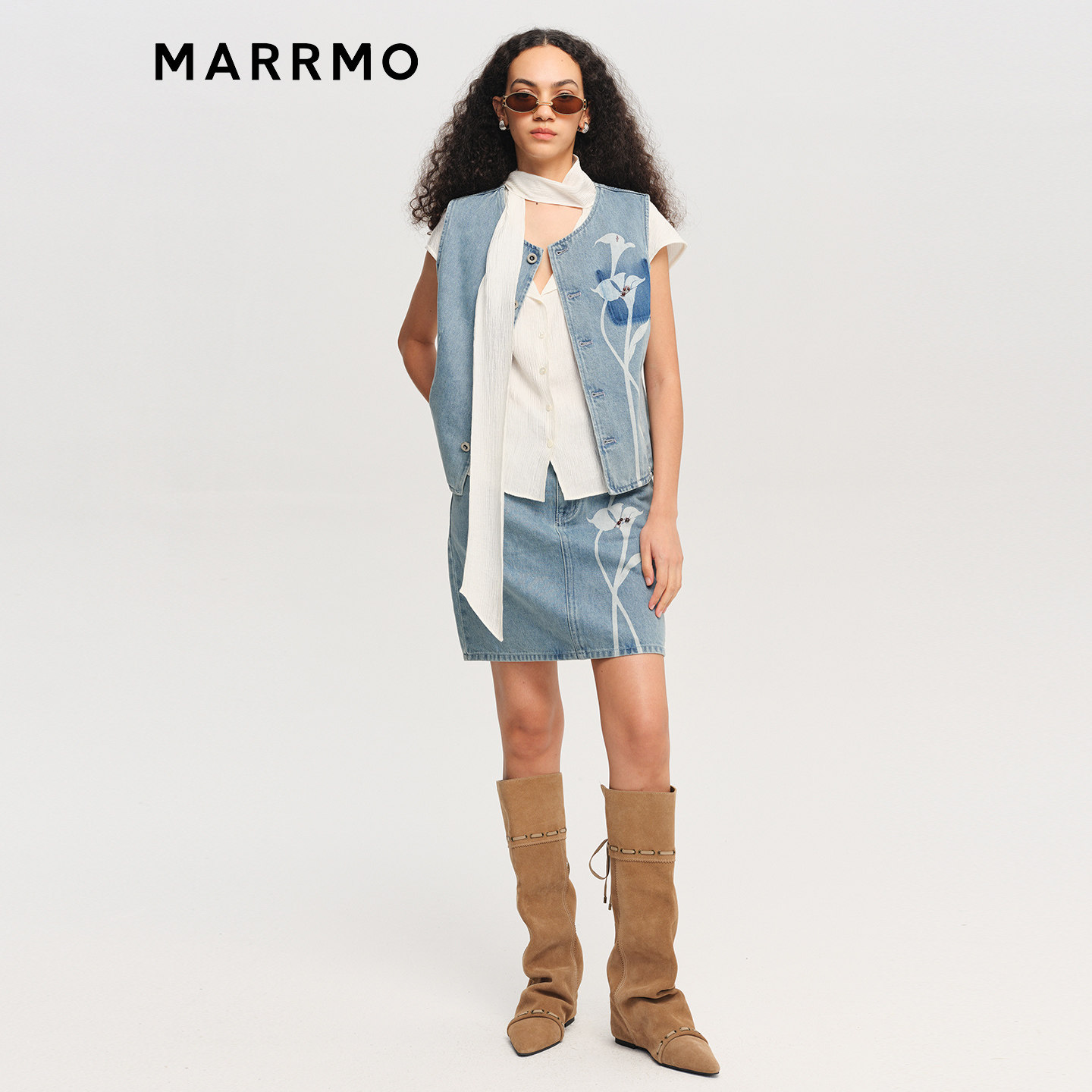 MARRMO/马髦 2026春季新款休闲百搭短裙马蹄莲印花A字牛仔半身裙,淘宝优惠券,粉丝福利购,淘宝优惠卷