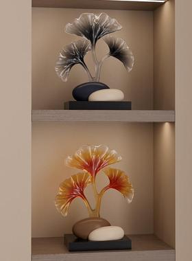 创意银杏叶艺术摆件高级感古风石头乔迁开业礼物玄关展示柜装饰品