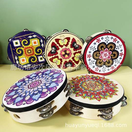 新疆维吾尔族铃鼓婴幼儿音乐玩具木质手拍鼓幼儿音乐教具手摇铃鼓