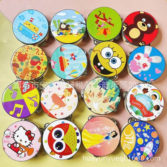 新疆维吾尔族铃鼓婴幼儿音乐玩具木质手拍鼓幼儿音乐教具手摇铃鼓