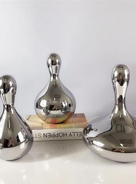 现代简约玻璃银色滴水造型摆件样板间客厅电视柜软装饰品摆设