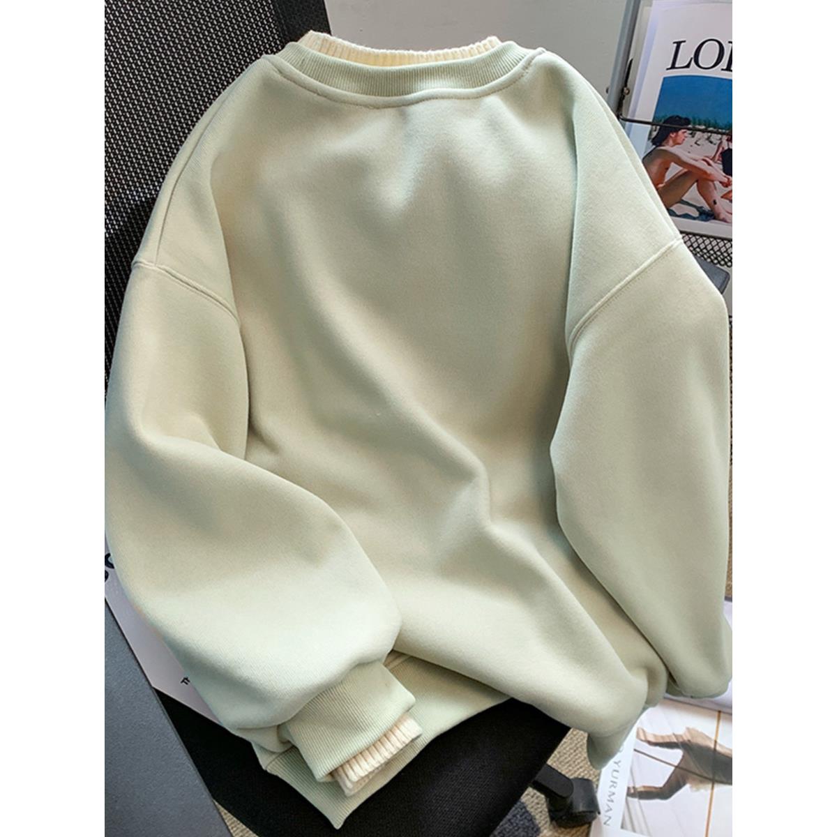 设计感小众假两件卫衣女2023新款秋冬季加绒加厚宽松独特别致上衣 - 图0