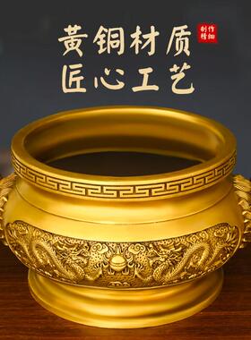 黄铜香炉摆件龙戏珠圆底炉家居室内双龙香炉大号佛堂寺院三足鼎炉