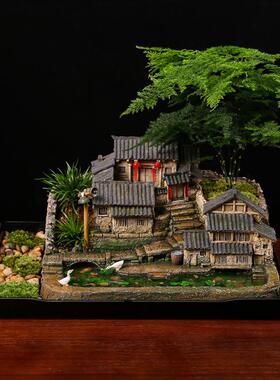 中式微景观盆景办公室桌面绿植盆栽客厅装饰摆件农家小院微缩模型