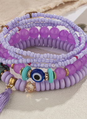 新款欧美外贸波西米亚分层手链女士首饰珍珠多层珠串弹力手链