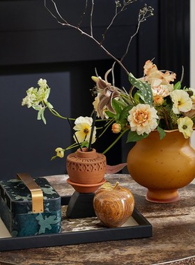 复古中古风卧室飘窗摆件装饰墨绿收纳盒储物盒样板间布景道具搭配