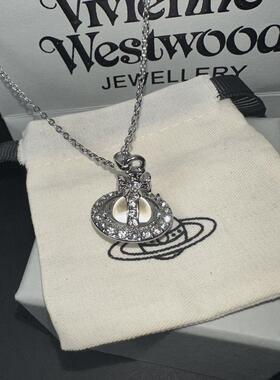 欧美小众设计蓝色闪钻渐变土星orb项链满钻飞碟choker小众锁骨链