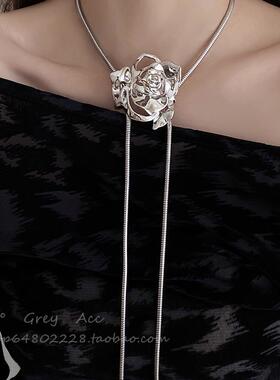 ins冷淡风玫瑰花项链女夏小众设计高级感抽拉可调锁骨链轻奢颈链