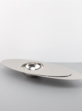 欧式简约创意不i锈钢银色椭圆星际托盘客厅玄关书房卧室家居装饰
