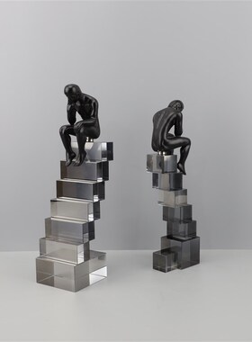 欧式创意简约阶梯l沉思者水晶摆件客厅玄关书房卧室茶几家居装饰