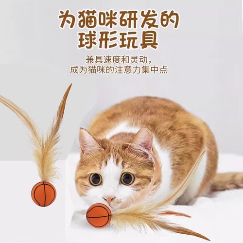 宠物羽毛逗猫球弹力球自嗨解闷互动发泄神器耐咬磨牙球逗猫棒玩意 - 图1