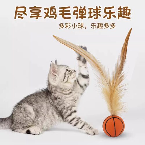 宠物羽毛逗猫球弹力球自嗨解闷互动发泄神器耐咬磨牙球逗猫棒玩意 - 图2