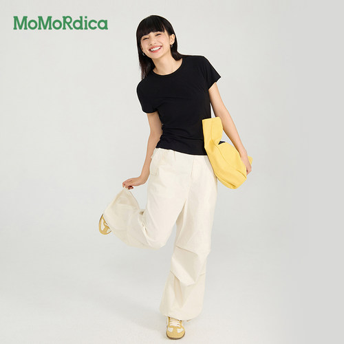 【蜜蜂欢乐社】Momordica 短袖圆领舒适上衣修身T恤女 - 图0