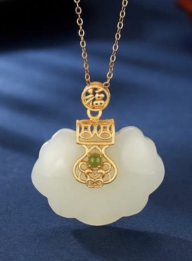 中国风黄金和田玉吊坠平安扣弥勒佛项链生日节日礼物送女友老婆