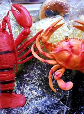 极速包邮仿真螃蟹小龙虾海洋动物摆件H假虾食物道具软装饰品塑胶