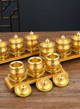 新品纯铜合金供水杯供p佛杯家用室内供奉观音财神莲花佛供杯仙家