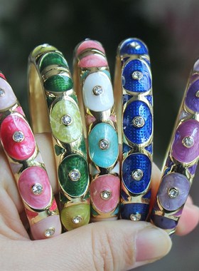 极速北京景泰蓝手镯复古民族w风圆眼款手串时尚饰品首饰镀金送女