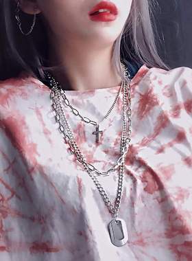 极速Ins personality hip howp Necklace mens multilayer hangi