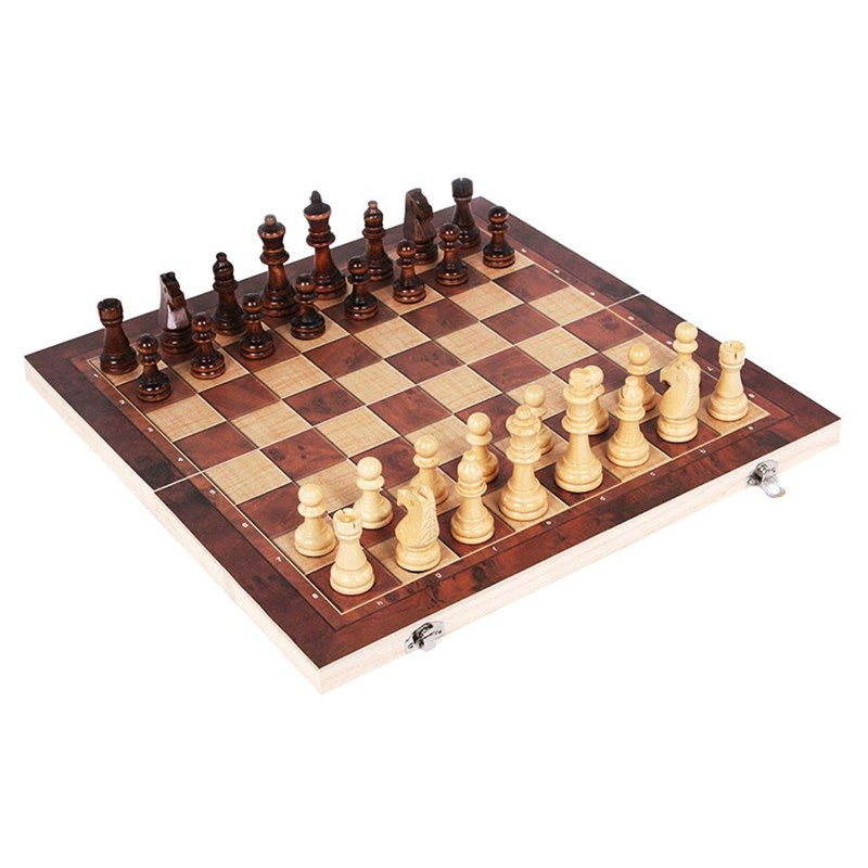极速3 in 1 Chess Set Wooden yChess Backgammon Checkers Indoo - 图1
