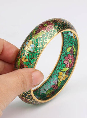 极速北京a景泰蓝脱胎手镯正宗老货绝美掐丝珐琅大圈口镀真金收藏