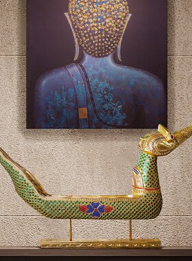 极速泰国木雕工艺m品桌面实木龙舟摆件家居客厅电视酒柜装饰品风