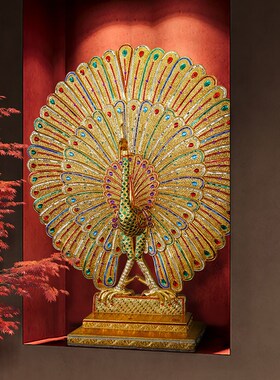 极速泰国实木孔雀开屏q摆件东南亚风格木雕家居客厅玄关装饰品落