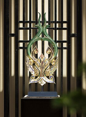 极速泰国进口摆件实木手s工雕刻摆件莲花摆件客厅玄关柜装饰品摆