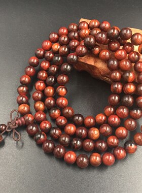 极速天然原木色老挝红酸枝手链0w.6 8mm108颗念珠男女士款红木佛