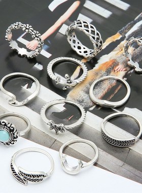 极速New Moon hhollow flower leaf joint ring retro accessorie