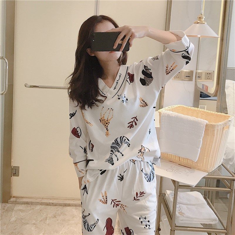 纯棉睡衣女夏季薄款长o袖韩版宽松可爱全棉少女春秋家居服两件套,淘宝优惠券,粉丝福利购,淘宝优惠卷