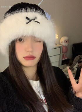 毛绒针织渔夫帽女2024新款秋冬季韩版百搭加厚保暖防寒护耳显脸小