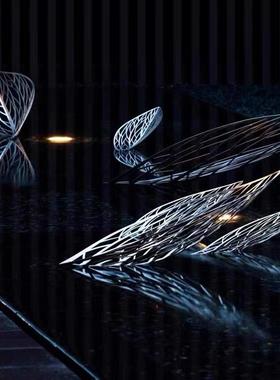 定制大型不锈钢镜面镂空树叶户外田园草坪立体落地抽象艺术摆件