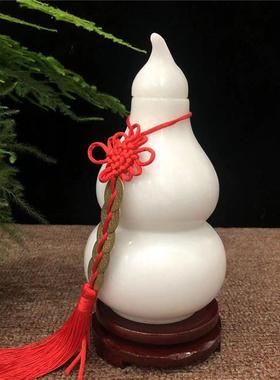 天然白玉带盖子葫芦摆件福禄纳福开口空心客厅玄关书房乔迁新居装