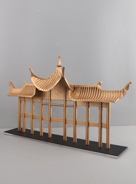 简约中式金d属屋檐建筑摆件客厅书房玄关酒店别墅软装家居饰品